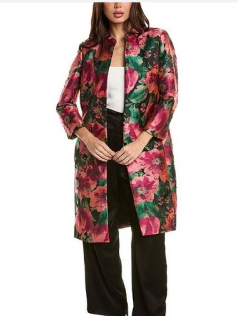 New Anne Klein Jacquard Long Coat - Size 6